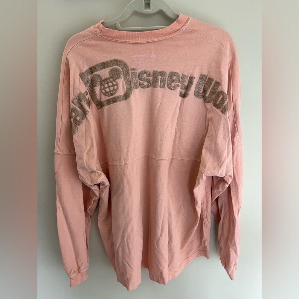 Disney World Spirit Jersey Glitter Puff Long Sleeve Size Large Peach Gold - Picture 2 of 13